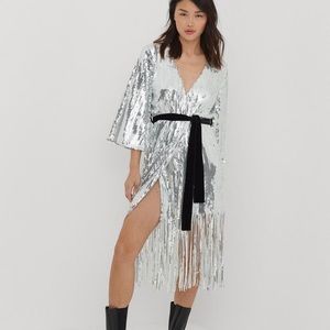 Silver sequin wrap dress